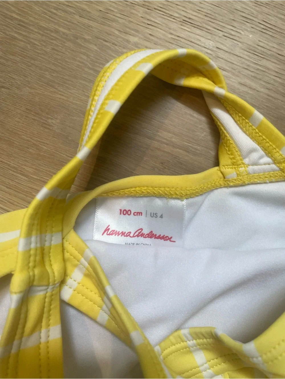 Hanna Andersson Yellow Stripe One-Piece Swimsuit with Blue Sun-Print Rash Guard